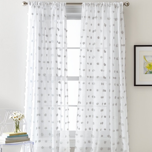 Sheer Curtain Panels with Pom Poms - Picture 1 of 3